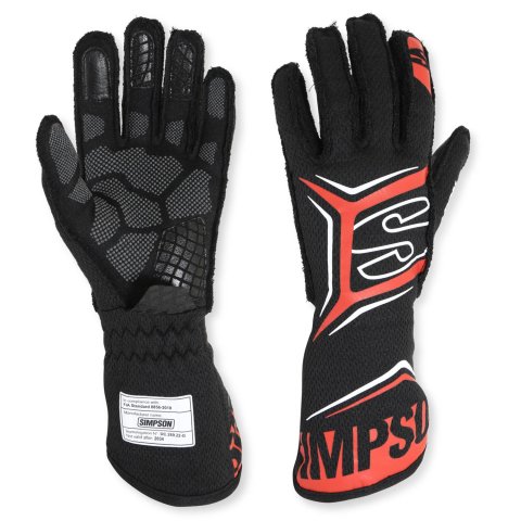 Simpson Magnata Racing Gloves MGZR Driving Gloves, Gloves, One Layer, Nomex®, Black/Red, FIA 8856-2018, SFI 3.5/5, 2X-Large, Pair