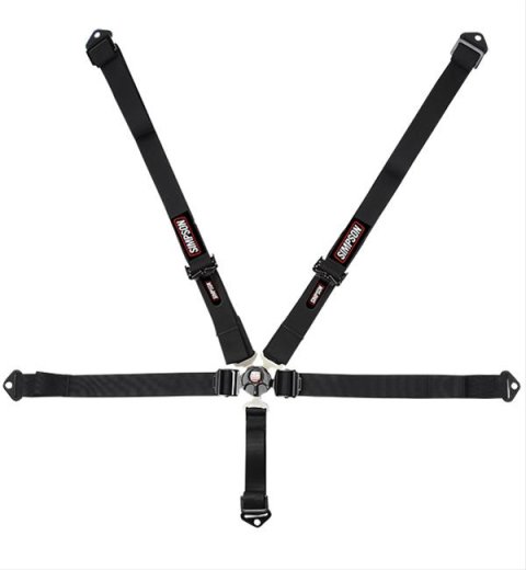 Simpson Camlock 5-Point Harness 29400BKR1X Racing Harnesses, Camlock, SFI 16.1, 5-Point, Complete Harness, Black, Pull Down Adjustment, Polyester, Each