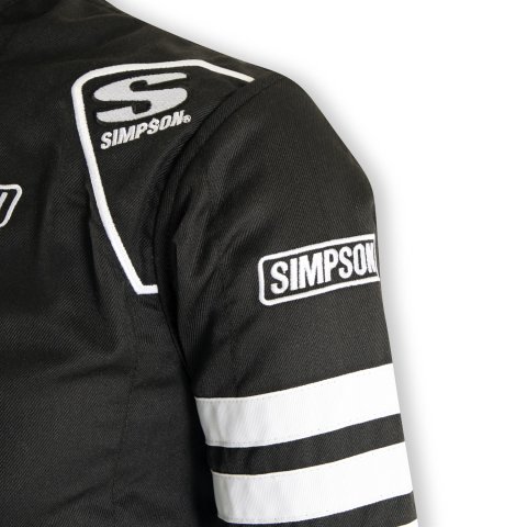 Simpson Racing Classic SFI-5 Jackets C402214 Driving Jacket, Double Layer, Satin/Twill, Nomex®, Medium, Black with White Stripes, with Arm Restraints, Each