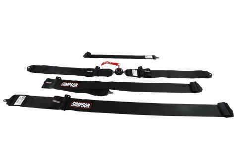 Simpson Camlock 5-Point Harness 29110BKL1X Harness, Complete, 5-Point, Camlock, Lever-Style, Individual-Type, Bolt-In, Black, Black Hardware, Each
