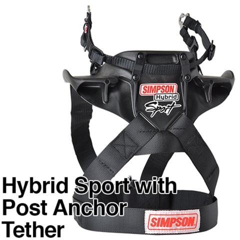 Simpson Hybrid Sport Restraints HSSML11PA Head and Neck Restraint Systems, Sport, In-seat Model, Sliding Tether and Post Clip Tether, Post Anchor, SFI 38.1, Small, Each