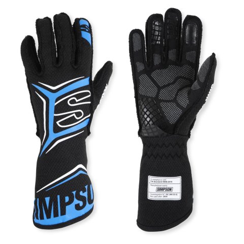 Simpson Magnata Racing Gloves MGXB Driving Gloves, Gloves, One Layer, Nomex®, Black/Blue, FIA 8856-2018, SFI 3.5/5, X-Large, Pair