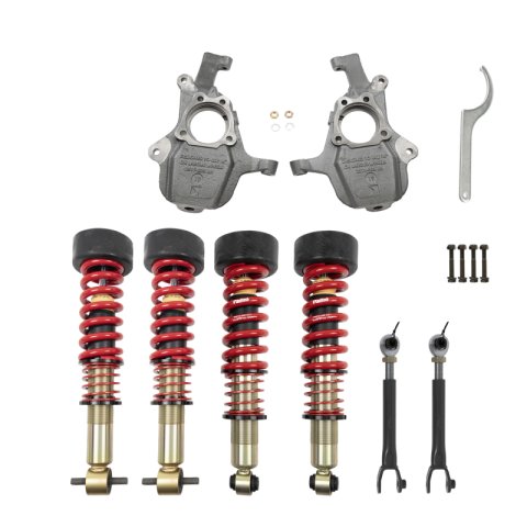 Belltech Lowering Kits 1034SPC Kit, Spindles/Lowering Strut, 2.5-3.5 in. Front, 1-4.5 in. Rear, Chevy, GMC, Kit