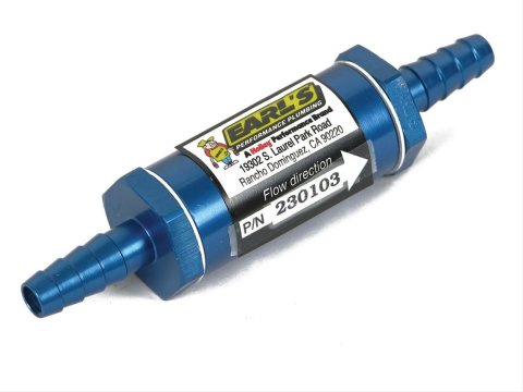 Earl's Performance Inline 35 Microns Fuel Filter with 5/16 in., 3/8 in. Inlet Size 230103ERL Filter, Mount, Aluminum, Blue Anodized, Microns, Hose Barb, Each