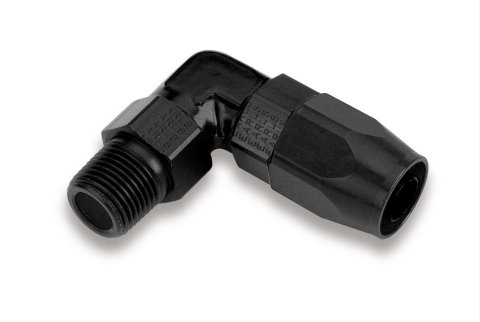 Earl's Performance Swivel-Seal Coupler Hose Ends AT829066ERL Fitting, End, Swivel Seal Coupler, 90 Degree, Aluminum, Black Anodized, -6 AN Swivel, 3/8 in. NPT Male