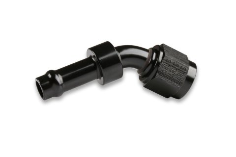 Earl's Performance Vapor Guard Hose Ends 754166ERL End, Guard, 45 degree, 3/8 in. Size, Socketless Barb, -6 AN Female Threads, Aluminum, Black, Each