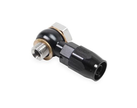 Earl's Performance Single Banjo Hose Ends AT807691ERL Fitting, Carburetor Inlet, 12mm x 1.25 to -6 AN, Swivel Seal, Black Anodized, Each