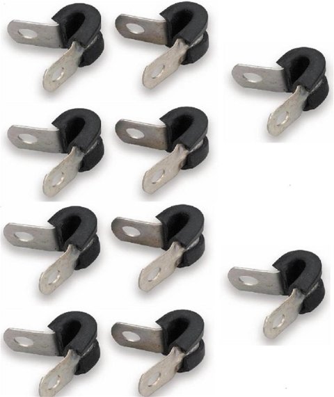 Earl's Performance Cushioned Hose Clamps 171004ERL Mounting Clamps, Cushioned, Aluminum, Natural, One 1/4 in. Diameter Hole, Set of 10