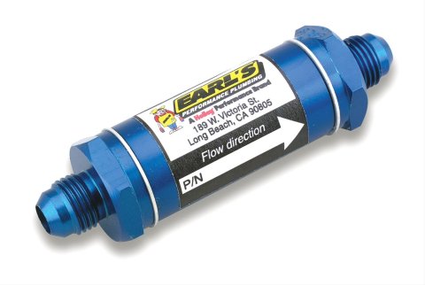 Earl's Performance Inline 35 Microns Fuel Filter with -4 AN Inlet Size 230104ERL Nitrous Filter, In-Line, to AN, Micron, Aluminum, Blue Anodized, Sintered Bronze, Each