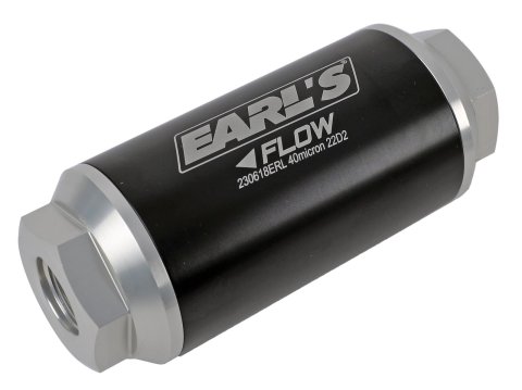 Earl's Performance Billet Inline 40 Microns Fuel Filter with -8 AN Inlet Size 230618ERL Filter, Inline, O-Ring Inlet/Outlet, Microns, Aluminum, Black/Clear, Each