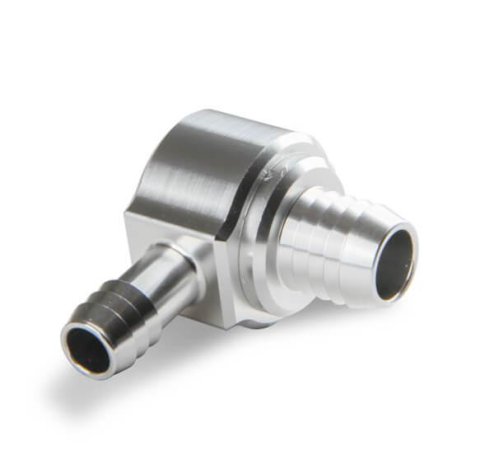 Earl's Performance Brake Booster Check Valves 252008ERL Valve, 90 Degree, 6061-T6 Billet Aluminum, Clear Anodized, 1/2 in. Hose Barbs, Fits 13/16" O.D. Grommet on Booster, Each