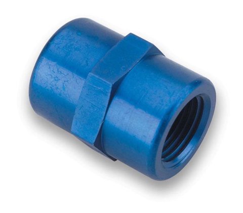 Earl's Performance Couplers 991001ERL Fitting, Coupler, Union, NPT to NPT, Straight, Aluminum, Blue Anodized, 1/8 in. NPT, 1/8 in. NPT, Each