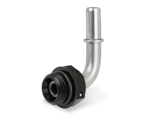 Earl's Performance Fuel Rail and Module Quick-Connect Fittings 935085ERL Fitting, EFI, 90 degree, 5/16 in. Male Quick Connect, -8 AN O-Ring Male Quick Connect, Stainless Steel/Black Anodized, Each