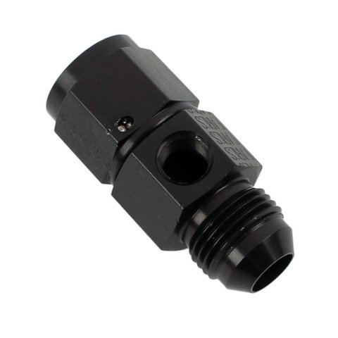 Earl's Performance Pressure Gauge Adapters AT100200ERL Fuel Adapter, Aluminum, Black, Straight, Male -8 AN, Female -8 AN, Female1/8 NPT, Each