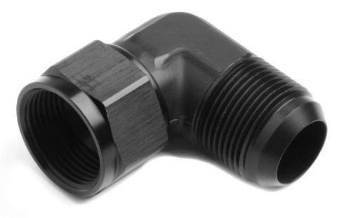 Earl's Performance Couplers AT921116ERL Fitting, Coupler, Union, AN to AN, 90 Degree, Aluminum, Black Anodized, -16 AN, -16 AN, Swivel, Each