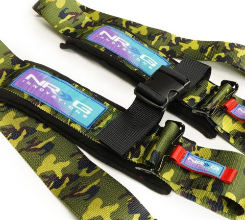 NRG 5-Point SFI Seat Belt Harnesses SBH-B5PCCAMO Harness, Complete, 5-Point, Latch, Blue, 3 in., Individual Shoulders, Pull Down, Bolt-In, Floor Mount, Shoulder Pads, SFI, Each