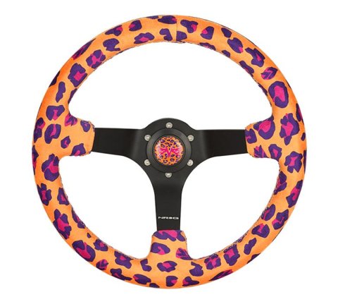 NRG Savage Inspired Steering Wheels RST-036MB-SV-OR Wheel, Inspired, 350mm, 3 in. Dish, Orange Microfiber Grip, Matte black Spoke, Pink Stitching, Each