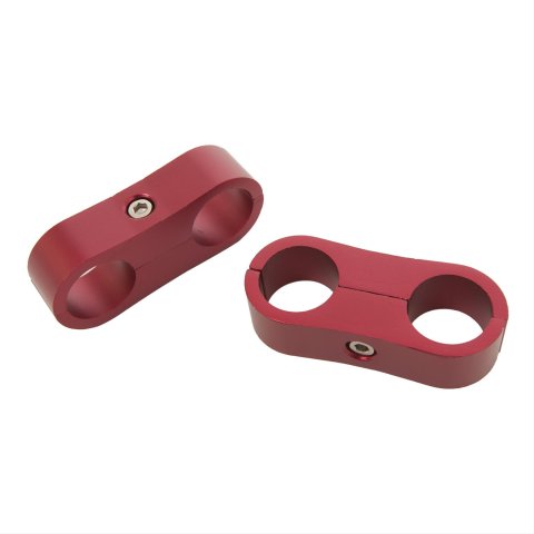 Russell AN Hose Separators 654310 and Line Mounting Clamps, Separators, 2 Capacity, Aluminum, Red Anodized, 0.688 in. O.D., for -8 Braided Hose, Pair