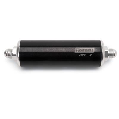Russell ProFilter 60 Microns Fuel Filter with -8 AN Inlet Size 649153 Filter, Profilter, Male In/Out, 8.25 in. Length, Nylon Element, Black Housing, Each