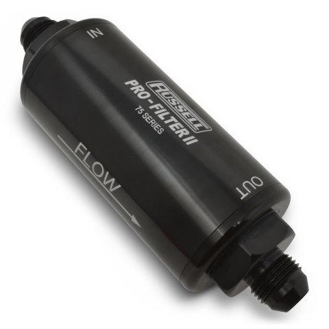 Russell ProFilter 2 40 Microns Fuel Filter with -10 AN Inlet Size 751004 Filter, Pro-Filter 2, 75 Series, Male In/Out, Microns, 6.25 in. Length, Aluminum, Black, Each