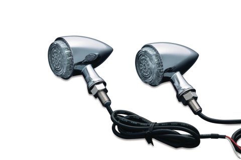 Kuryakyn Torpedo LED Lights 2507 Lights, Torpedo, Shaped, Diecast, Chrome, 1.750 in. Diameter, Clear Lens, Amber/Red Bulbs, Rear Usage, Universal, Pair