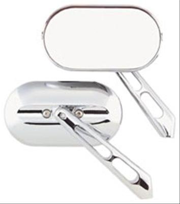 Kuryakyn Magnum Mirrors 1428 Mirrors, Magnum, Custom, Oval, Flat, Manual, Chrome Aluminum Housing, 5.000 in. Width, 2.625 in. Height, Pair