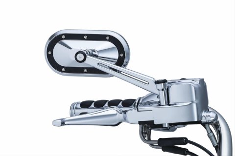 Kuryakyn Heavy Industry Mirrors 1765 Side View Mirrors, Industry, Flat Glass, Manual, Oval Shape, Aluminum, Chrome/Satin Black, Pair