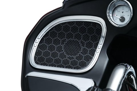 Kuryakyn Tri-Line Speaker Accents KUR7385 Trim Accents, Accents, Front Position, Plastic, Chrome, Harley-Davidson®, Pair