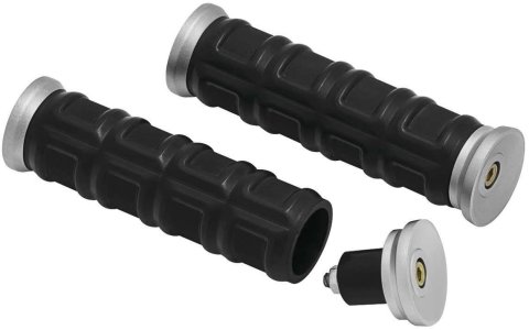 Kuryakyn Dillinger Grips 6678 Grips, Dillinger, Rubber/Aluminum, Silver, Twist Throttle Compatible, 7/8 in. Bar Diameter, Universal, Pair