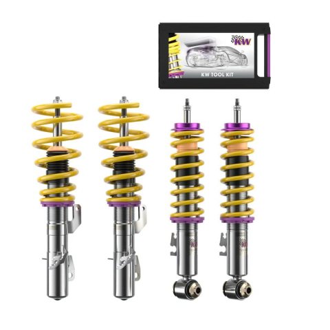 KW Street Comfort Coilover Kits 18020075 Kits, Comfort, 1.2 - 2.2 in. Lowered Front, 1.0 - 2.0 in. Lowered Rear, Natural/Black Shocks, Yellow Springs, MINI, Kit