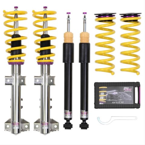KW Street Comfort Coilover Kits 1801000P Kits, Comfort, 0.8 - 2.0 in. Lowered Front, 0.8 - 1.8 in. Lowered Rear, Natural/Black Shocks, Yellow Spring, Audi, Kit