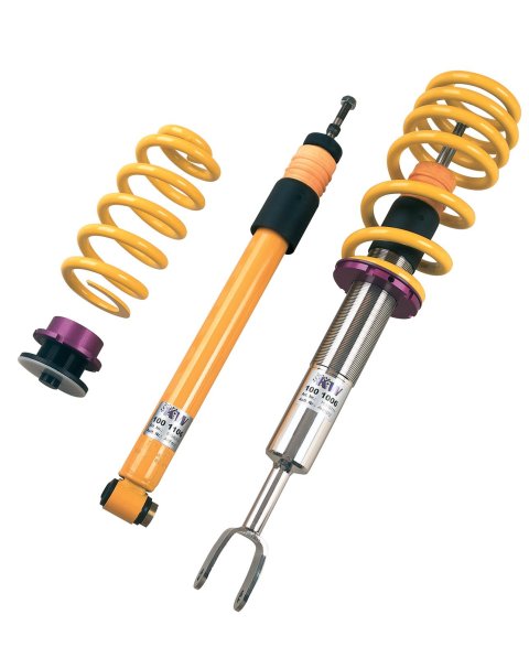KW Variant 2 Coilover Kits 1522000F Kits, 2, 0.4 - 1.4 in. Lowered Front, 0.2 - 1.4 in. Lowered Rear, Natural/Yellow Shocks, Yellow Springs, BMW, Kit