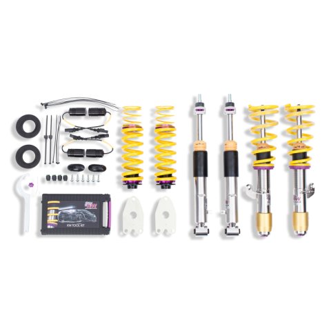 KW Variant 3 Coilover Kits for 2015-2018 M3, 2015-2020 M4 - 352200AP Kits, 3, 0.8 1.8 in. Lowered Front, 1.0 2.0 in. Lowered Rear, Shocks, Yellow Powdercoated Springs, BMW, Kit