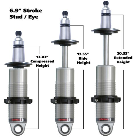 RideTech HQ Series Shocks 24179905 Coilover Shock, Series,Rear, Single Adjustable, Aluminum Body Polished, Monotube, 20.34 in Extended, 13.43 in. Collapsed, Each