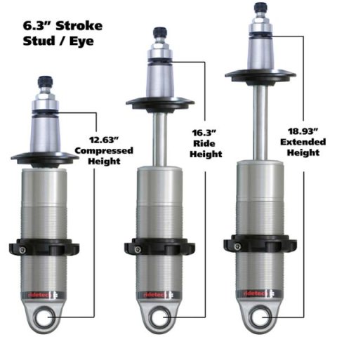 RideTech HQ Series Shocks 24169905 Coilover Shock, Series, Rear, Single Adjustable, Aluminum Body Polished, Monotube, 18.93 in Extended, 12.63 in. Collapsed, Each