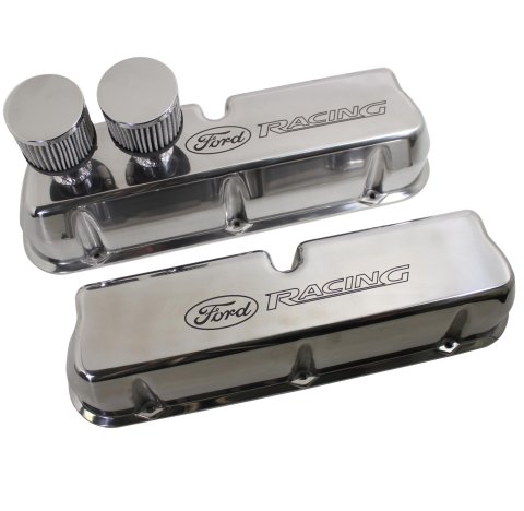 Ford Performance Parts Circle Track Valve Covers M-6582-CT2 Covers, Perimeter Bolt Mounting, Cast Aluminum, Polished, Racing Logo, Ford, 289, 302, 351W, Pair