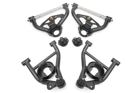 BMR Suspension A-Arms AAK461H Control Arms, Tubular, Front Upper, Front Lower, Standard Ball Joint, Steel, Black Hammertone Powdercoated, Buick, Chevy, Oldsmobile, Pontiac, Kit