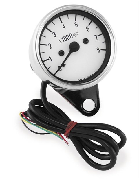 Biker's Choice Custom Mini Tachometers 490293 Gauge, Tachometer, Analog, 0-8,000 rpm, 2 1/2 in., White Face, Electrical, Harley-Davidson®, Each