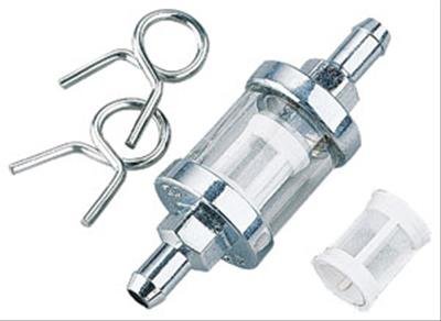 Biker's Choice Clear-View Glass Fuel Filter with 0.250 in. Inlet Size 603516 Filter, Clear-View, Inline, Housing, Sintered Bronze Element, Hose Barb Inlet/Outlet