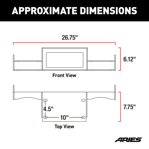 Aries Automotive TrailChaser Winch Reinforcement Brackets for 2020-2024 GLADIATOR, 2018-2024 WRANGLER - 2072102 Mounts, Carbon Steel, Black Powdercoated, 9,500 lbs. Capacity, Bumper, 10 x 4 1/2 in. Pattern, Jeep, Each