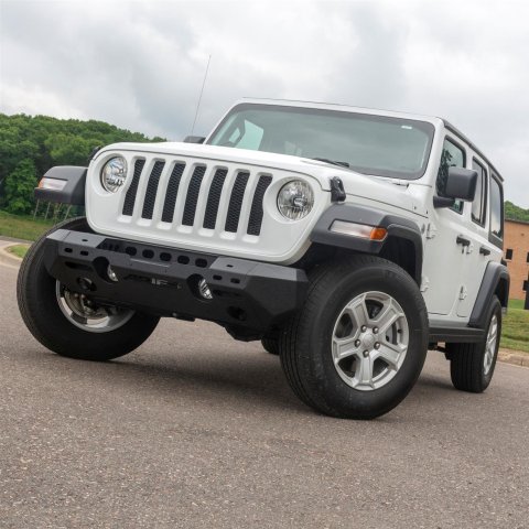 Aries Automotive TrailChaser Front Bumper with Corner Guards for 2020-2024 GLADIATOR, 2018-2024 WRANGLER - 2082074 Bumpers, Fabricated, Aluminum, Black Powdercoated, Textured, Front, Center Section, Guards, Jeep, Kit