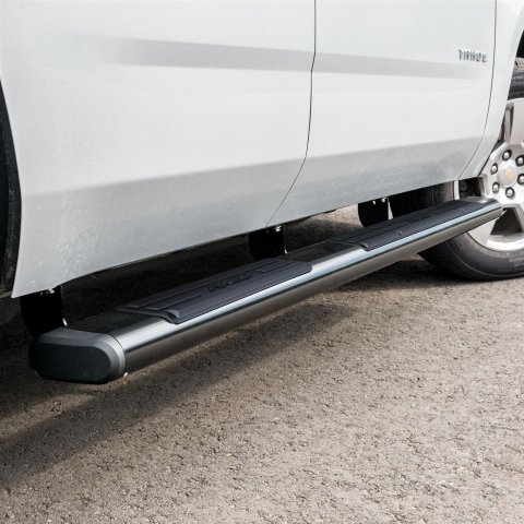 Aries Automotive 6 in. Oval Side Bars 4445002 Step Bars, Aluminum, Black Powdercoated, Gloss, 6.00 Diameter, 75.00 Length, Chevrolet, GMC, Pair
