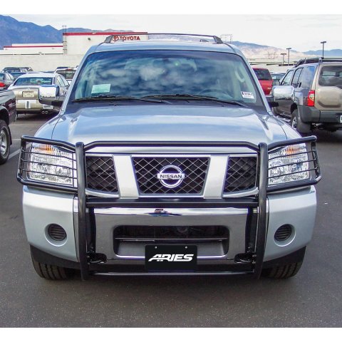 Aries Automotive Grille Guards for 2005-2015 ARMADA, 2004-2015 TITAN - 9046 Guard, Brush Guard, Steel, Black Powdercoated, Nissan, Each