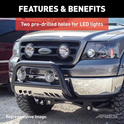 Aries Automotive 3 in. Bull Bars for 2019-2024 1500 - B35-5008 Grille Guard, Bar with Skid Plate, Ram, Steel, Black, Each