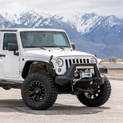 Aries Automotive TrailChaser Front Bumper with Corner and Brush Guards for 2007-2017 WRANGLER, 2018 WRANGLER JK - 2082051 Bumpers, Fabricated, Steel, Black Powdercoated, Textured, Front, Center Section, Guards, Guard, Jeep, Kit