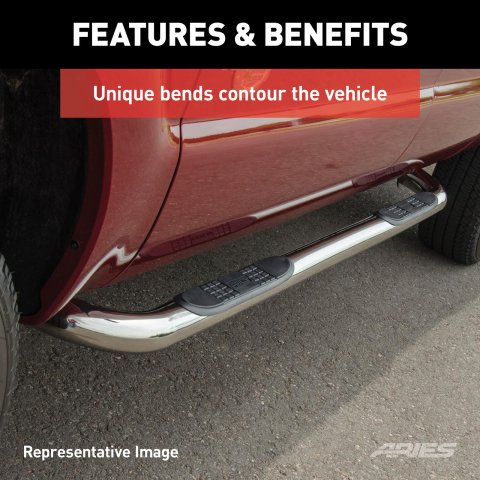 Aries Automotive 3 in. Round Side Bars 203046-2 Step Bars, Diameter, Stainless Steel, Polished, Ford, Pair