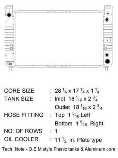 CSF Radiators 3830 Radiator, Aluminum/Plastic, Natural, Downflow, Upper Driver Side Inlet, Lower Passenger Side Outlet, Cadillac, Chevy, GMC, Each