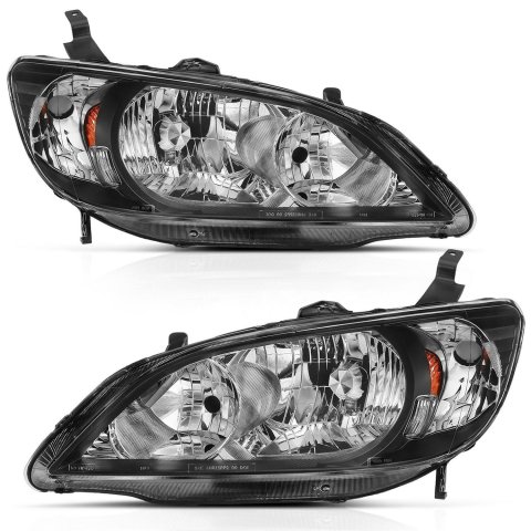 Anzo USA Headlight Assemblies 121535 Headlights, 04-05 CIVIC 2 & 4DR CRYSTAL HEADLIGHT BLACK AMBER(OE REPLACEMENT)