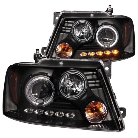 Anzo Headlights 111028 Headlight Assemblies, Projector with Halo, Clear Lens, Black Housing, Ford, Set