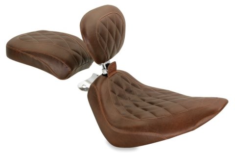 Mustang Motorcycle Seats Powersports 79823 00-15 Harley Softail Rear Tire Wide Tripper Solo Seat w/Driver Backrest - Distressed Brown